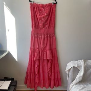 Boston Proper Women's Summer Maxi Smocked Waist Tiered Ruffles High Low Tube Dre